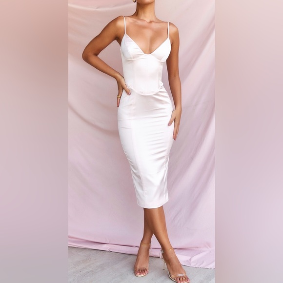 House of CB Gisele Midi Dress Peony Satin Corset Size Small NWT - Picture 3 of 14